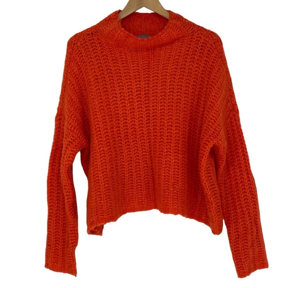 Aerie bright orange - red mock neck cable knit sweater wms sz medium